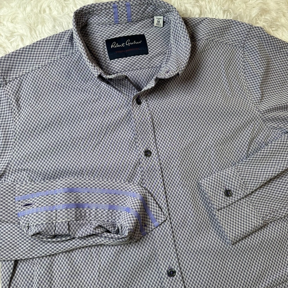 Robert Graham Charlie Check Sport Shirt Mens Medium Purple White Tailored Fit
